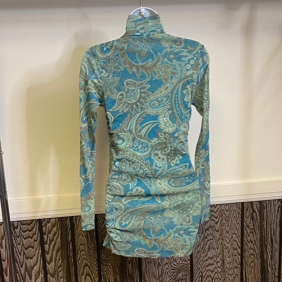 Sweet Pea Blue and Green Paisley y2k Mesh Long Sleeve Dress - Picture 2 of 4